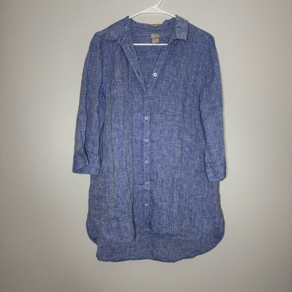 No-Iron Linen High-Low Shirttail-Hem Tunic - Picture 1 of 7